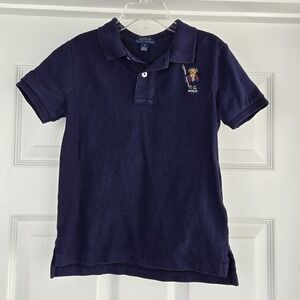 Polo Ralph Lauren Polo Bear With Skis Boys Size 5 Navy Blue Polo Shirt Preppy